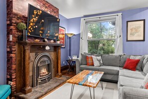 Smart TV, fireplace, video games, books