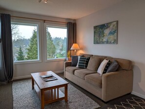 Televisie, een open haard en een tafeltennistafel