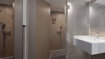 Shower, free toiletries, hair dryer, slippers