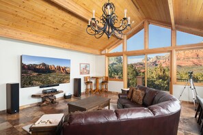 Smart TV, fireplace, DVD player, books