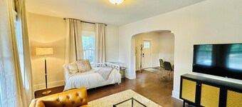 This apartment sits across the street from the school