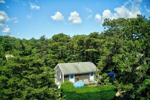 A house surrounded by dense forest with a clear sky. - Studio, Walk to Nauset Beach! (Orleans)