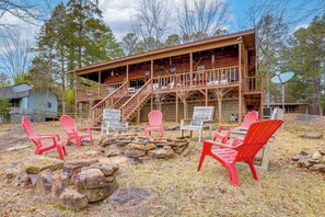 House (2 Bedrooms) | Interior - Deck & Fire Pit: Waterfront Cabin in Greers Ferry! (Higden)