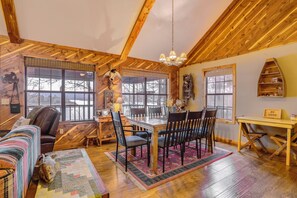 House (2 Bedrooms) | Interior - Deck & Fire Pit: Waterfront Cabin in Greers Ferry! (Higden)