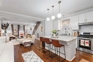 Fridge, microwave, oven, dishwasher