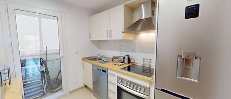 Fridge, microwave, oven, toaster