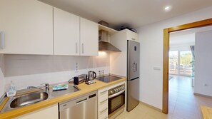 Fridge, microwave, oven, toaster