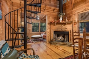 TV, fireplace, foosball, offices