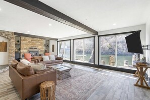 TV, fireplace