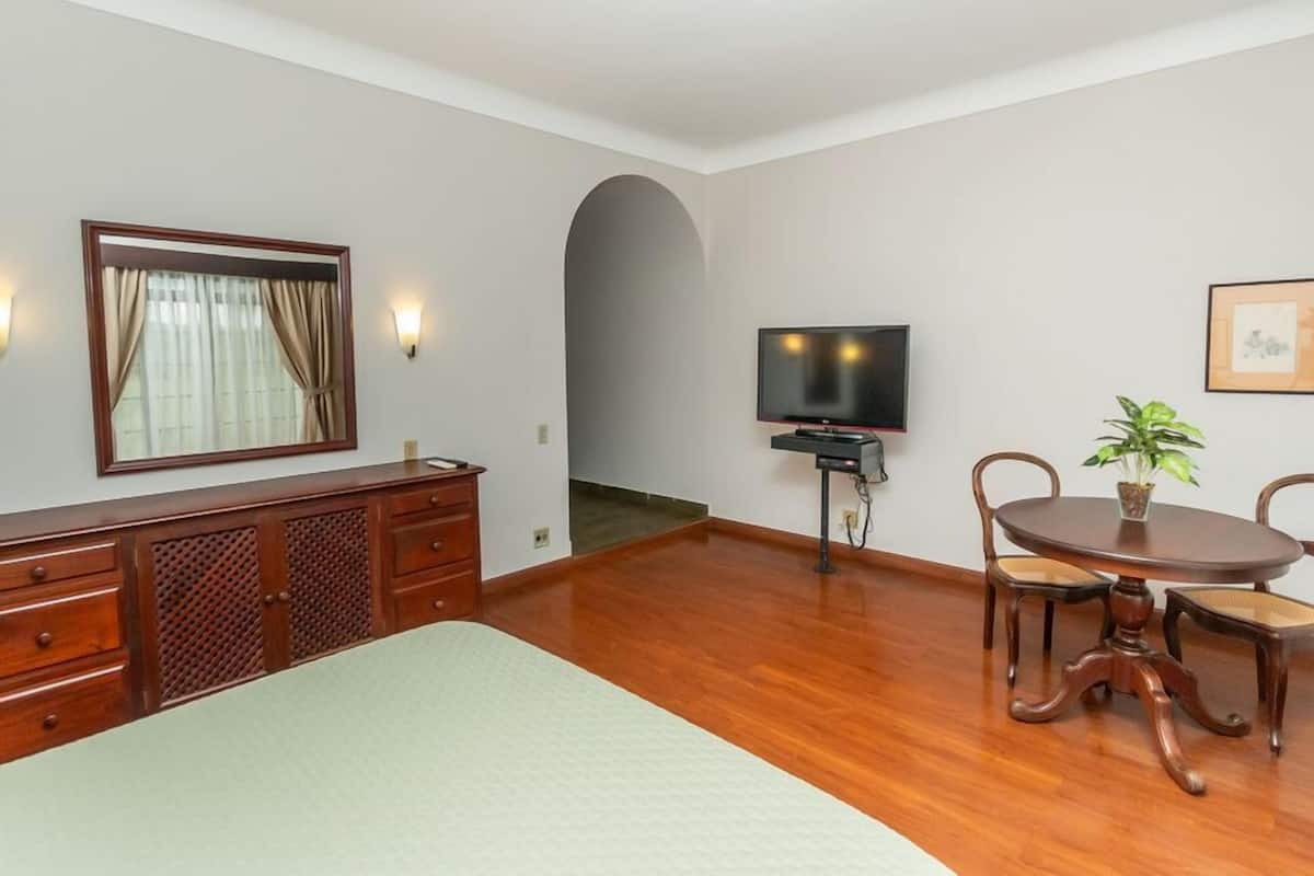 Departamento Confort, vista al jardín | 1 habitación, escritorio y espacio para trabajar con laptop