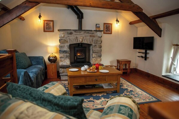 Smart TV, fireplace, DVD player