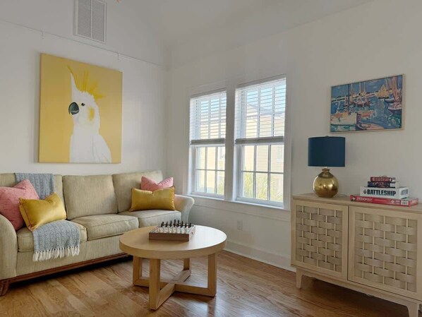 TV, books, stereo, offices