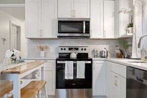 Fridge, microwave, oven, stovetop - The Honeymoon Cabin | Private Couple's Retreat w/ hot tub (Front Royal)