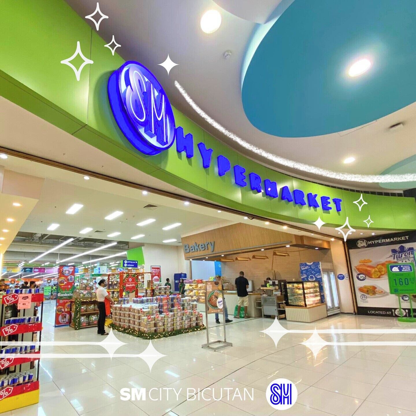 A Hypermarket with a bakery section, a bakery, and a sign for a price watch.