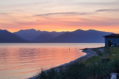 Large waterfront beach house with hot tub, game room, & private beach access