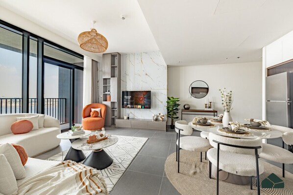 Smart-TV, Kamin, Stereoanlage