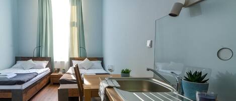 Habitación clásica con 2 camas individuales | Escritorio y espacio para trabajar con un portátil