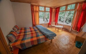 Eenvoudige tweepersoonskamer, uitzicht op bergen | Een bureau, een laptopwerkplek, gratis wifi