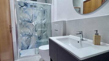 Regadera, secadora de cabello, bidet, toallas