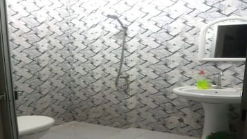 Hair dryer, towels, soap