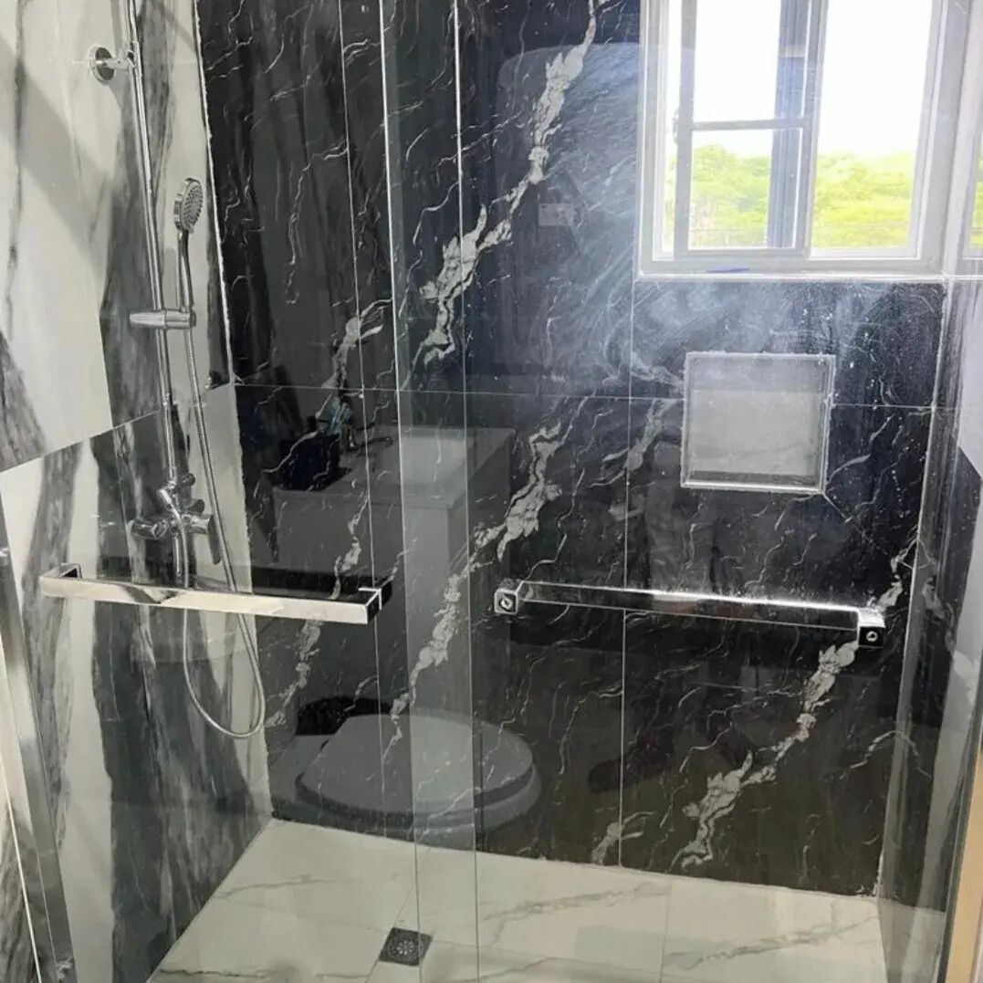 Shower, towels, toilet paper