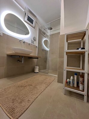 Shower, hair dryer, bidet, towels