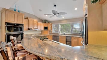 Luxury Penthouse, Ocean View | Private kitchen | Full-sized fridge, microwave, stovetop, cookware/dishes/utensils