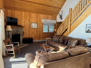 TV, fireplace, DVD player, books