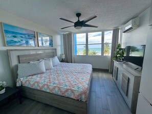 1 bedroom, desk, iron/ironing board, travel cot