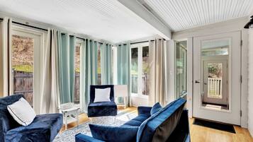 Smart TV, chimenea y libros