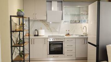 Fridge, oven, stovetop, cookware/dishes/utensils