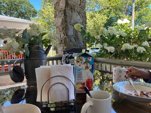 Outdoor dining - Beautiful architect's house 3 bdrm, 1.5 bath with wraparound porch, piano, swing (Bradley Beach)