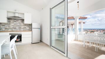 Fridge, oven, stovetop, cookware/dishes/utensils