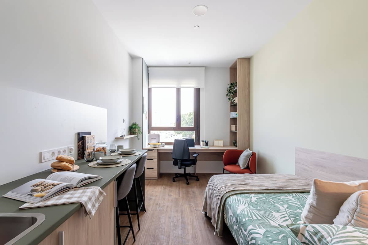 Minibar, escritorio, espacio para trabajar con laptop y ropa de cama 