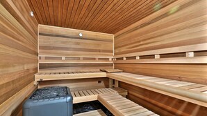 A sauna with wooden benches and a ventilation unit. - The Powder Pad Studio - Perfect for Two - On Shuttle Route w/ Amenities A4A (Killington)