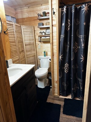 Douche, serviettes fournies, savon, papier de toilette