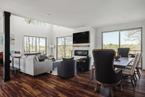 Una televisión, una chimenea