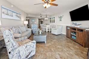 TV - Oceanfront 4BR condo with stunning views, pools, lazy river, and prime location near Main Street! (North Myrtle Beach)