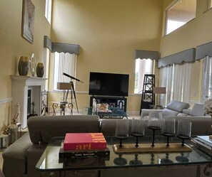 Smart TV, fireplace, printers