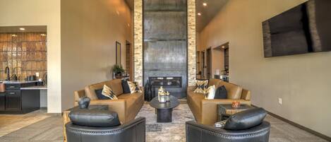 Smart TV, fireplace, video games, offices