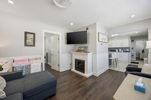 Smart TV, fireplace, video games, books