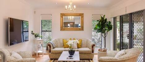 Smart TV, DVD player, books, video library