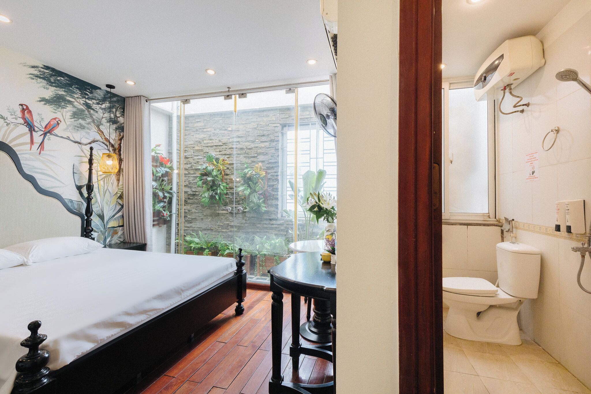 Deluxe Double Room, Patio | Bathroom | Shower, hair dryer, slippers, towels