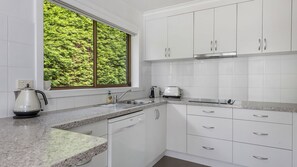 Fridge, microwave, stovetop, toaster