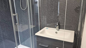 Shower, towels, toilet paper