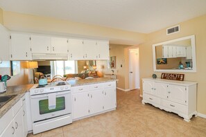 Fridge, microwave, oven, dishwasher