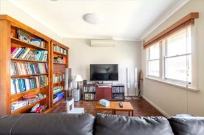 Smart TV, DVD player, books, video library