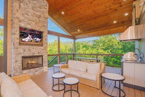 TV, fireplace, video games, foosball