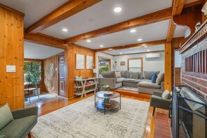 Télévision, cheminée, jeux vidéo, livres