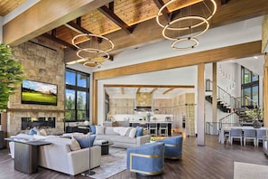Smart TV, fireplace, video games, ping pong